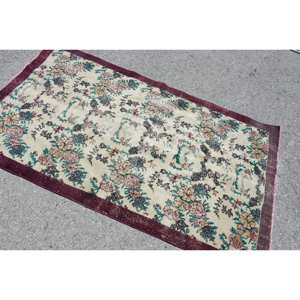 Vintage 3.5ft X 6.3ft tapis de laine turque Beige rouge Patchwork abstrait fait à la main grande zone Rectangle tapis Latex couloir chambre - Product Image 4