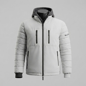 Men <b>Padded</b> Winter <b>Jacket</b> <b>Hooded</b> Quilted Insulated Warm Outdoor Casual <b>Jacket</b> With Multiple Zipper Pockets - Product Image 1