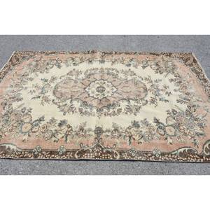 Classic Beige <b>Brown</b> <b>Wool</b> Rug 5.6 X 8.9 ft Handmade Turkish Rugs Rectangular Patchwork Design for Living Bedroom Hallway Latex - Product Image 3