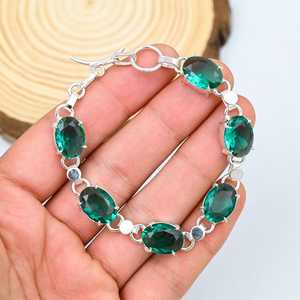 Pulsera de turmalina verde elegante de Plata de Ley 925 hecha a mano Bohemia ajustable ovalada facetada piedra preciosa símbolo cristiano regalo - Product Image 3
