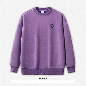 Sudadera de hombre pesado lavada con ácido, sudadera personalizada de marca de moda, estampado LAVADO DE Color sólido, estilo de cuello redondo frito salteado - Product Image 3