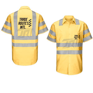 Conjunto de Ropa de Trabajo de Poliéster Impermeable de Alta Visibilidad ANSI Clase 1 al por Mayor |   Camisa con botones en el pecho |   Camisetas de Cuello Redondo |   Seguridad al Aire Libre |   Logotipo OEM - Product Image 4