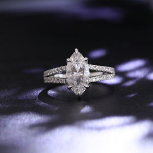 แหวนหมั้นเพชรโมอิสเครื่องทดสอบ2ct เพชรแบบผ่านมาร์คีส์นาไนต์สีขาวทอง Ring14K หรูหรา - Product Image 2