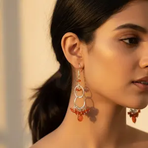 Boucles d'oreilles tendance en argent sterling 925 avec pierre de cornaline, plaqué or 14K et 18K, style mignon pour les fiançailles - Product Image 2