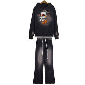 Ensemble sweat-shirt et pantalon de survêtement pour homme sur mesure, délavé à l'acide, 100% coton, strass, fermeture éclair intégrale, taille plus, design surdimensionné, 2025 - Product Image 1