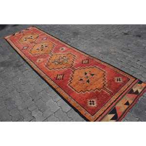 พรมวินเทจสไตล์ตุรกี Herki Runner ขนาด 3.3x11.7 ฟุต สีแดงไล่เฉด ทำจากขนสัตว์ - Product Image 2