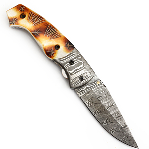 Cuchillo plegable de Damasco hecho a mano, mango de madera DIY, personalizable, OEM, caza, Camping, cuchillo de bolsillo táctico, alta durabilidad, 3 años - Product Image 2