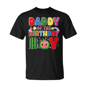 T-shirt coordinata per la famiglia Melon con design 'Daddy of the Birthday Boy' per occasioni speciali - Product Image 2