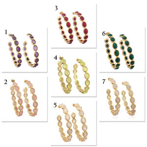 Proveedor mayorista de aretes de aro grandes con múltiples piedras preciosas ovaladas de prehnita y calcedonia, latón chapado en oro de 18 quilates, joyería moderna para mujer - Product Image 5