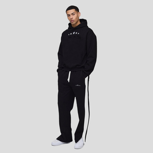 100% coton survêtement sérigraphie Logo empilé pantalon et pull à capuche Streetwear survêtement pour hommes - Product Image 4