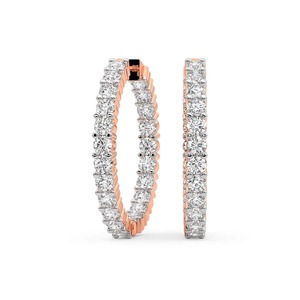 Boucles d'oreilles créoles de luxe en or massif 14K, serties pavé complet de diamants ronds brillants de laboratoire, 1 carat total, couleur F-G, pureté VS, 44 diamants - Product Image 3