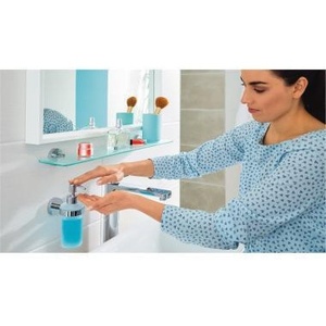 Distributeur de savon Tesa SMOOZ 0,2 L 7 x 17 x 12,6 cm Chrome/Blanc Métal/Verre Solution adhésive sans solvant incluse - Product Image 4