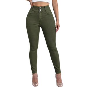Women's Olive Green High Waist Skinny <b>Denim</b> Jeans Enzyme Wash <b>Stretch</b> Spandex/Cotton Breathable Quick Dry Casual Full Length - Product Image 1