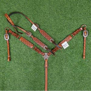 Headstall หนังม้าทำด้วยมือและปลอกคอหน้าอก: กระดุมทองแดงถักรายละเอียด - Product Image 6