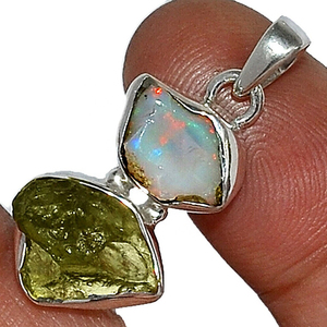 Colgante de Plata de Ley 925 con Moldavita, Joyería Hecha a Mano con Moldavita Natural y Ópalo de Etiopía, Colgante de Plata 925 para Mujer - Product Image 3