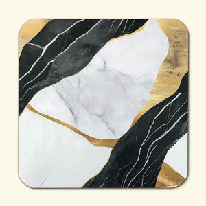 Ensemble de sous-verres en marbre blanc et noir de luxe avec détails dorés, sous-verres en pierre faits à la main - Product Image 1