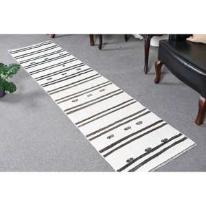 Alfombra turca Vintage moderna estilo Tabriz Clásico Blanco marrón lana látex rectángulo grande 2x8,3 pies para pasillo colección 2022 - Product Image 1