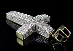 Collar de Lujo con Colgante de Cruz con Incrustaciones de Diamantes de Imitación, Dos Tonos, Oro y Plata, Joyería Hip Hop - Product Image 5