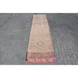 Tapis vintage Herki 3x11,8 pieds, tapis turc en laine camouflage rouge - Product Image 1