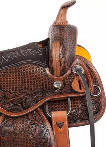 Selle de cheval de barrière en cuir léger de haute qualité de style western avec harnais et bride assortis incluses - Product Image 3