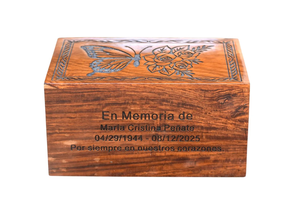 Personalized Butterfly & Roses Wooden Cremation Urn Engraved Memorial <b>Keepsake</b> <b>For</b> Adult <b>Ashes</b> With Customized Design Option - Product Image 3