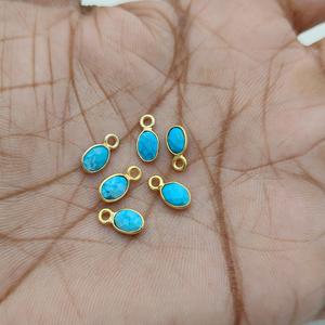 925 argent Sterling minuscule pierre précieuse à facettes 4x6mm ovale Turquoise lunette breloques pendentif connecteur pour la fabrication de bijoux à bricoler soi-même - Product Image 4