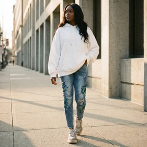 Fabricante de Pantalones Vaqueros de Mujer Personalizados, Gruesos, Pintados a Mano, Vintage, Desgastados, Rotos en la Rodilla, Estilo Regular, Apilados, Ropa Urbana - Product Image 2