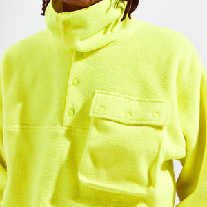 OEM Fluorescent Jaune Oversize Polaire Hoodies Zipper Mock Neck Drop Shoulder Vintage High Street 100% Cotton Digital Trending - Product Image 4