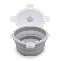 Boîte à lunch ronde en silicone portable de 550 ml avec couvercle verrouillable, réutilisable et pliable, pour le camping et les voyages