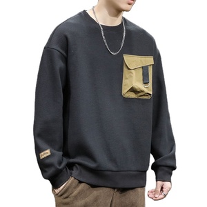 Spring and Autumn Fashion Casual Versatile Loose Plus Size Round Neck American True Pocket Temperament <b>Men's</b> Simple Sweatshirt - Product Image 1