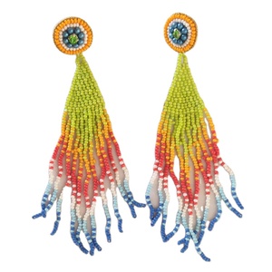 La Mejor Oferta en Pendientes de Mujer Hechos a Mano con Borlas de Crisantemo Verde de 13 cm de Largo y Cuentas, para Usar en la Playa o al Aire Libre, a Bajo Precio - Product Image 1