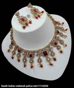 ENSEMBLE DE BIJOUX INDIENS TRADITIONNELS ET À LA MODE EN CUIVRE ENSEMBLE DE BIJOUX DE MARIAGE POUR FEMMES BOUCLES D'OREILLES ET COLLIER - Product Image 2