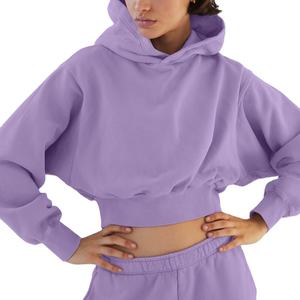 Women's Custom Printed Hoodies & Sweatshirts Solid Fleece Long Sleeve Hooded <b>Crop</b> <b>Top</b> with Badge 100% Cotton - Product Image 5