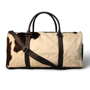 OEM Wholesale Genuine <b>Leather</b> Hair-On Cowhide Fashion Zipper Closure Travel Duffel <b>Bag</b> LHODB-0101 - Product Image 6