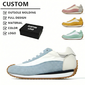 Sneakers Casual <span class=keywords><strong>Bianche</strong></span> e Blu in Camoscio con Lacci per <span class=keywords><strong>Donna</strong></span>, Suola Waffle Ammortizzata, Comode e Traspiranti, <span class=keywords><strong>Scarpe</strong></span> da Jogging all'Ingrosso - Product Image 1