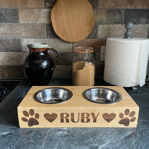 Natural Acacia Wood <b>Feeders</b> Stand, Pet <b>Feeder</b> for Dog Bowls Food Water to Beloved for Small Breed Dog, Puppies <b>Cats</b> - Product Image 2