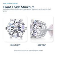 Boucles d'oreilles clous en argent sterling 925 avec moissanite ronde de 0,5 carat, serties de six griffes, pour femme