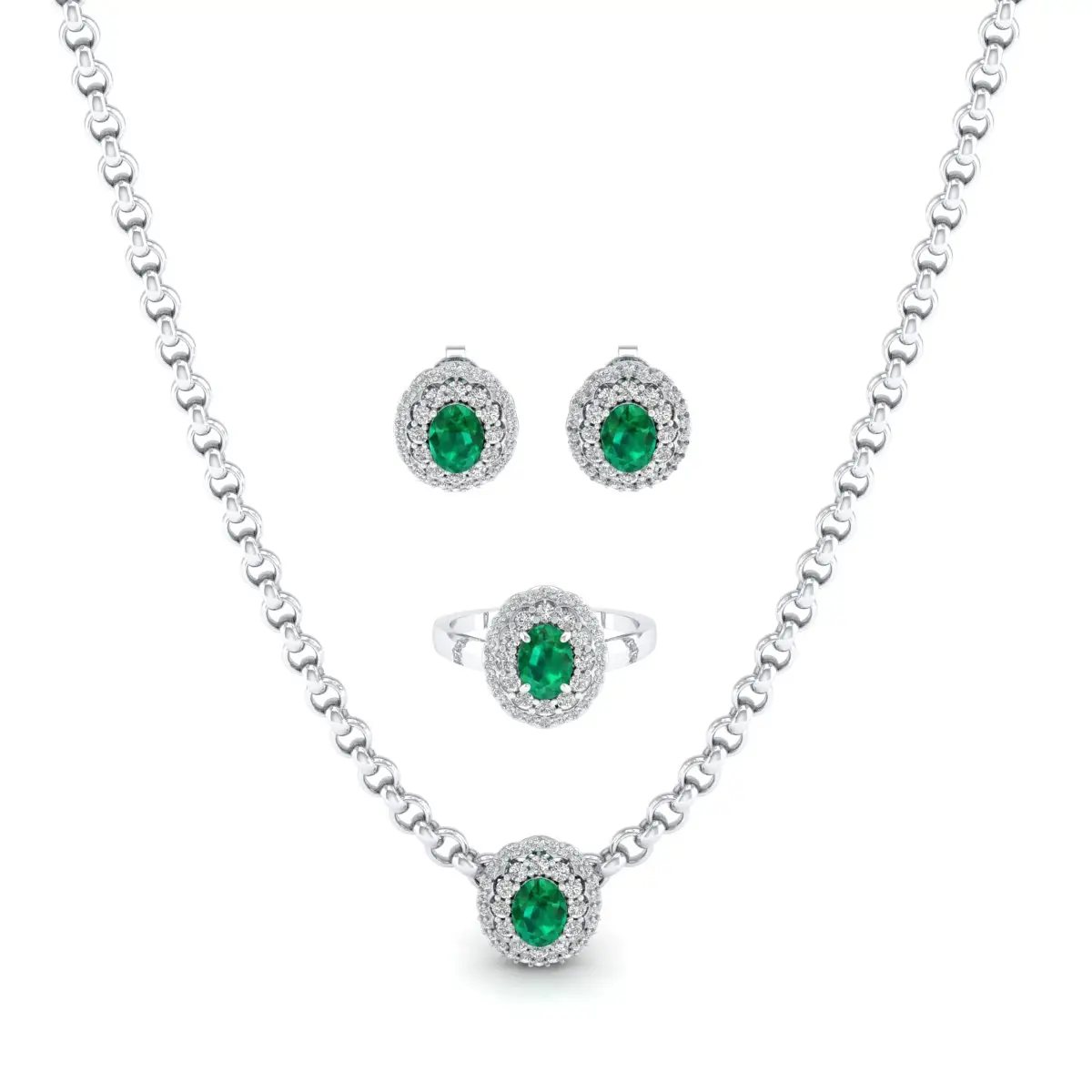 Tùy chỉnh Emerald moissanite đồ trang sức nhà sản xuất sang trọng Vòng cổ bông tai Bộ đồ trang sức 925 Bạc Bridal Wedding Jewelry