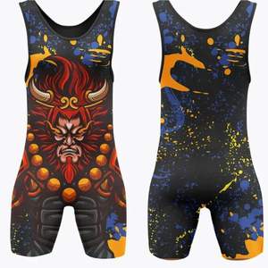 Vêtements de lutte personnalisés de haute qualité pour hommes, en tissu respirant imprimé par sublimation, sans bretelles, fermeture à pression - Product Image 4