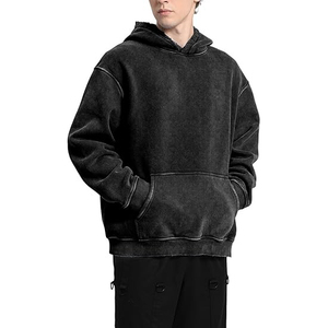 Sweat à capuche personnalisé avec cordon de serrage lavé à l'acide en détresse Vintage Wash Full-lenght Heavyweight 100% Cotton Fleece Winter - Product Image 3