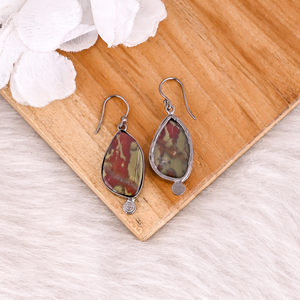 <b>Women's</b> Fashion <b>Earring</b> Blood Agate Gemstone Dangle <b>Earring</b> <b>Black</b> Ruthenium Brass Metal Jewelry Statement <b>Earring</b> <b>For</b> <b>Women</b> - Product Image 4