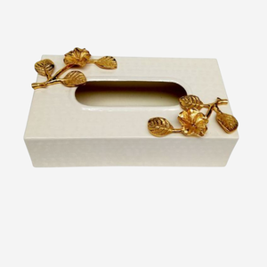 Boîte à mouchoirs de luxe en métal de qualité avec fleur d'or Boîte à mouchoirs en métal de table standard pour la maison Porte-serviettes Utilisation dans la salle de bain - Product Image 1