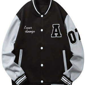 Vestes universitaires sans col personnalisées pour hommes et femmes, en laine/polyester, manches en cuir, tenue décontractée et athlétique, logo frontal, 2025 - Product Image 1