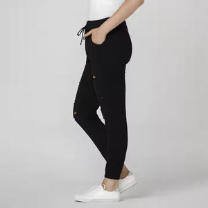 Nouvel arrivage de leggings épais de couleur unie personnalisés de jogging pour femmes pantalons pour hommes avec cordon de serrage à la taille et vêtements de rue en détresse - Product Image 2