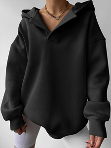 Sudadera con Capucha Personalizada de Hombros Caídos para Mujer, Sudadera de Alta Calidad de Felpa de Algodón, Sudadera con Capucha Extra Grande con Cuello en V para Mujer, Ropa Urbana - Product Image 5