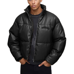 Customize Winter <b>Canvas</b> Puffer <b>Jacket</b> Hooded Stand Collar Front Logo with Zipper Men's - Product Image 2
