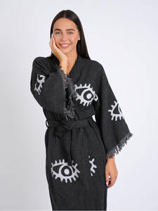 Handmade Embroidery Eye Boho Festival Long <b>Kimono</b> Women's Oversized Cardigan Long Sleeves Midi Ladies <b>Kimonos</b> Good Quality - Product Image 3
