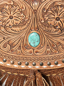 Sac à main pour femme de style bohème personnalisé de luxe, automne, qualité supérieure, cuir véritable, décoration de fleurs en pompon, sculpture artisanale - Product Image 4