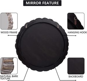 90X90X4CMS Espejo de pared de madera redondo decorativo Fabricación India Espejo circular marrón con marco de madera de mango cuadrado para Baño - Product Image 2