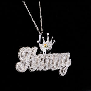 Atractivo colgante de plata de ley 925 Hip Hop con nombre de letra HECHO DE moissanita redondo corte brillante VVs diamantes de claridad - Product Image 3
